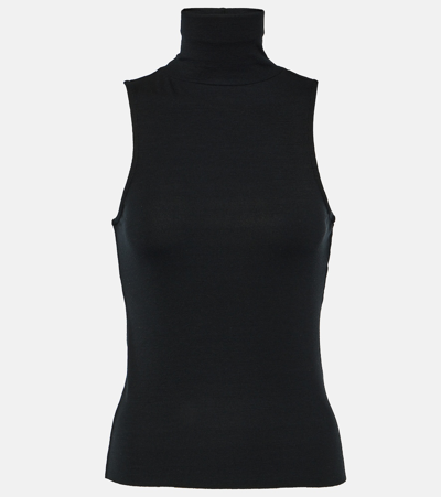Frame Ribbed-knit Turtleneck Top In Black