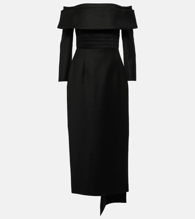 Emilia Wickstead Derika Draped Off-the-shoulder Wool Midi Dress In Black