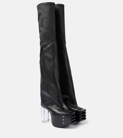 Rick Owens Platform Leather Over-the-knee Boots In Black