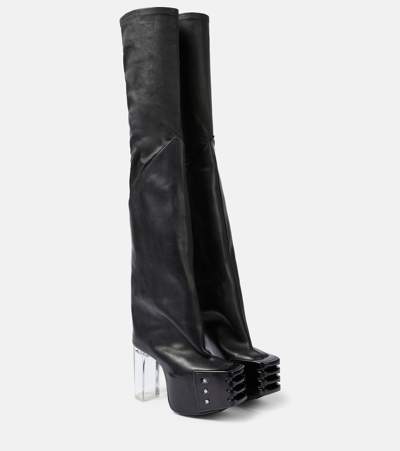Rick Owens Platform Leather Over-the-knee Boots In Negro
