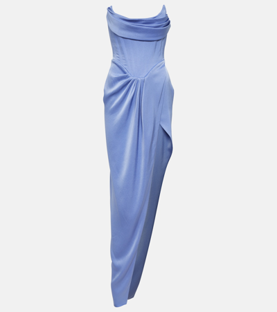 Alex Perry Satin Crêpe Draped Bustier Gown In Blue
