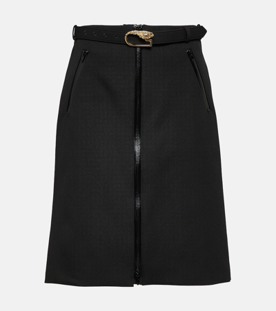 Gucci Belted Wool-blend Grain De Poudre Midi Skirt In Black
