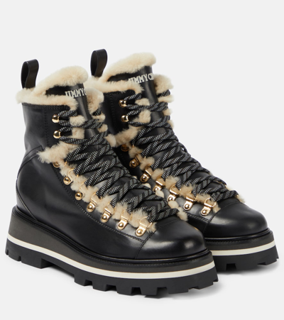 Jimmy Choo Chike Shearling-lined Leather Boots In Black & White
