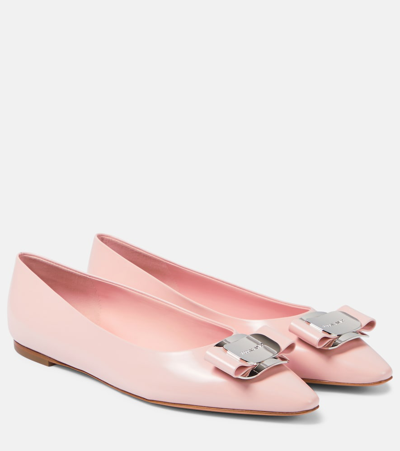 Ferragamo Zea Leather Ballerina Flats In Pink