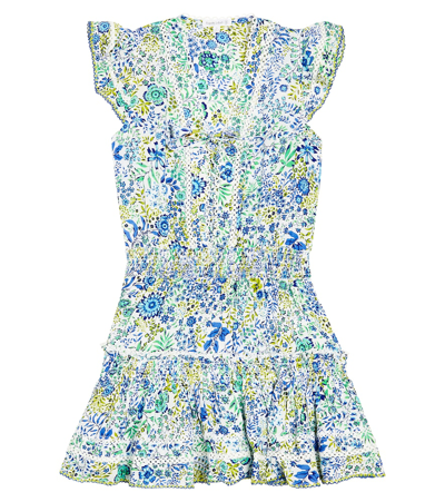 Poupette St Barth Kids' Anais Printed Ruffled Dress In Blue