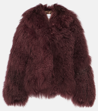 Attico Faux Fur Cropped Coat In Red