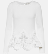 OSCAR DE LA RENTA LACE-TRIMMED COTTON SWEATER