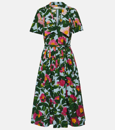 OSCAR DE LA RENTA FLORAL COTTON POPLIN MIDI DRESS