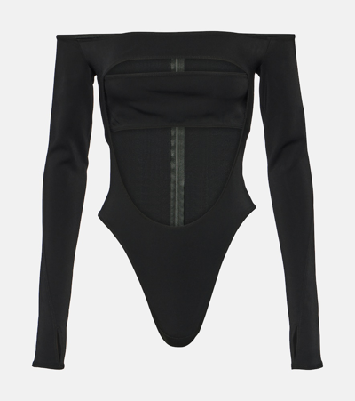 Mugler Off-shoulder Cut-out Bodysuit In Black