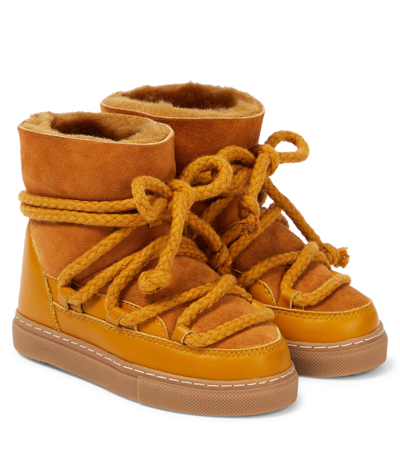 Inuikii Kids' Classic Leather-trimmed Shearling Snow Boots In Yellow