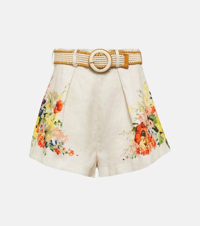 Zimmermann Linen Shorts In Ivory Floral