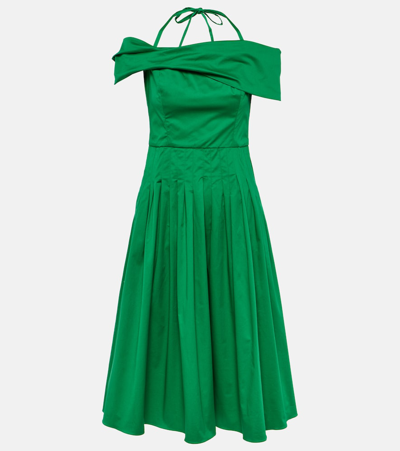Oscar De La Renta Off Shoulder Halter Cotton Dress In Emerald