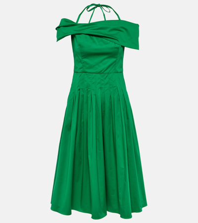 OSCAR DE LA RENTA OFF-SHOULDER SILK MIDI DRESS