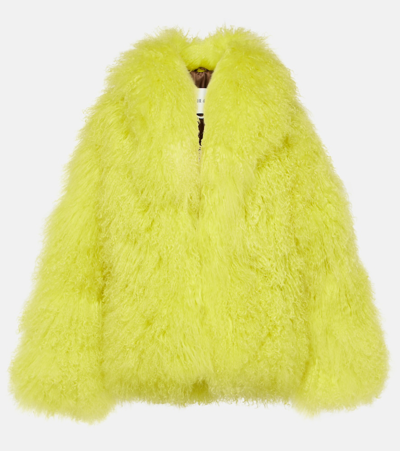 Attico Faux Fur Cropped Coat In Green