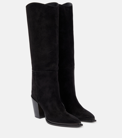 Jimmy Choo Cece 80 Suede Knee-high Boots In Black