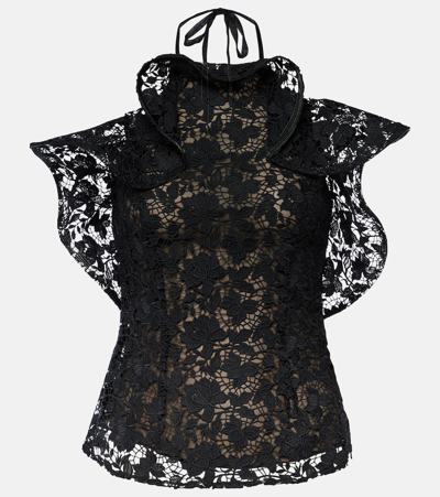 OSCAR DE LA RENTA RUFFLED GUIPURE LACE TOP