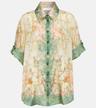 Zimmermann August Short-sleeve Shirt In Khaki Floral