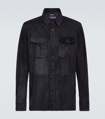 Ralph Lauren Purple Label Barron Suede Overshirt In Blue