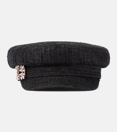 Roger Vivier Tweed Newsboy Cap In Black