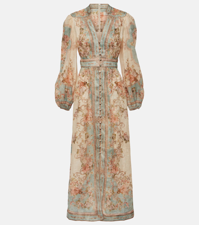 Zimmermann August Printed Linen Midi Dress In Multicoloured