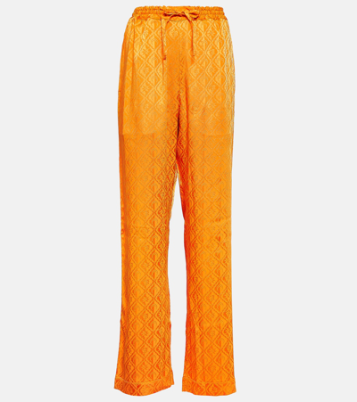 Marine Serre Moon Diamant Jacquard Satin Wide Pants In Orange