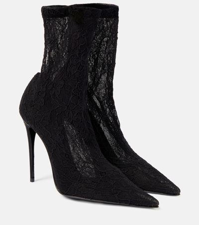 Dolce & Gabbana Lollo Lace And Leather Ankle Boots In Black