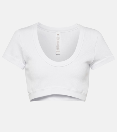 Alo Yoga Serene Cotton-blend Crop Top In White