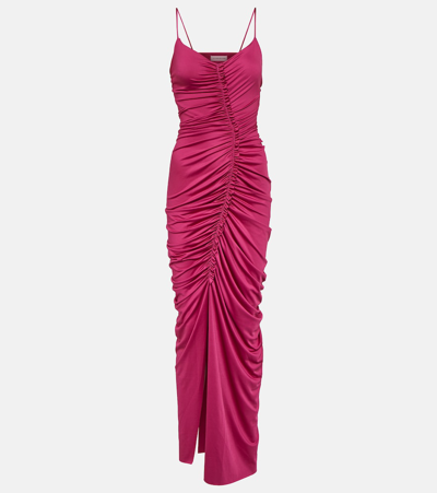 Victoria Beckham Ruched Jersey Maxi Dress In Pink