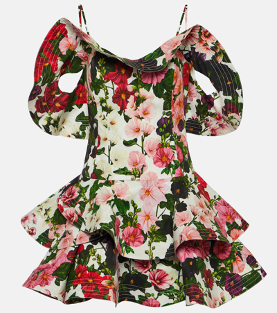 Oscar De La Renta Ruffled Floral Cotton-blend Minidress In Multicoloured