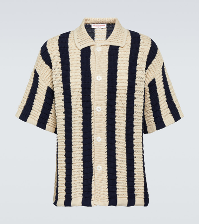 Orlebar Brown Thomas Stripe-pattern Crochet Shirt In Yellow