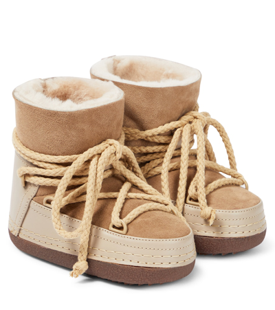Inuikii Kids' Classic Leather-trimmed Shearling Snow Boots In Beige