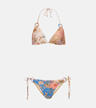 Zimmermann August Printed Triangle Bikini In Multicoloured