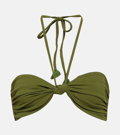 Johanna Ortiz + Net Sustain Rafiki Tasseled Ribbed Halterneck Bikini Top In Green