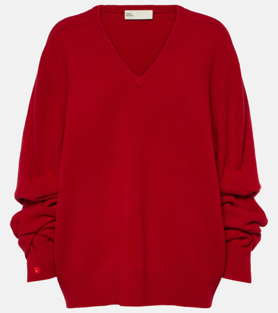 Tory Burch Wool V-neck Sweater In Red