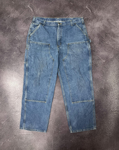 Pre-owned Carhartt X Vintage 90's Carhartt Double Knee Y2k Work Baggy Denim Jeans In Blue