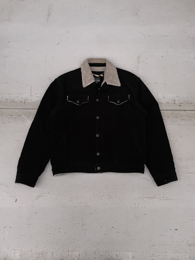 Pre-owned Vintage Japanese Corduroy Jacket Sherpa Lined Xl In Black
