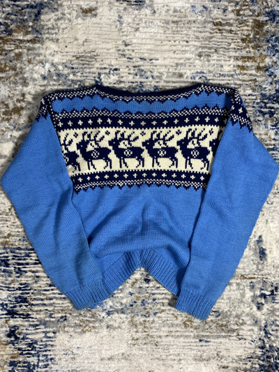 Pre-owned Vintage 90's Handknitted Wool Sweater Norway In Blue