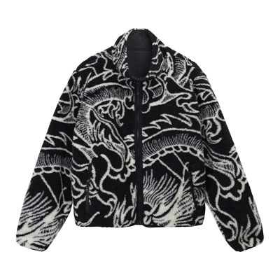 Pre-owned Stussy Dragon Sherpa Jacket 'black'