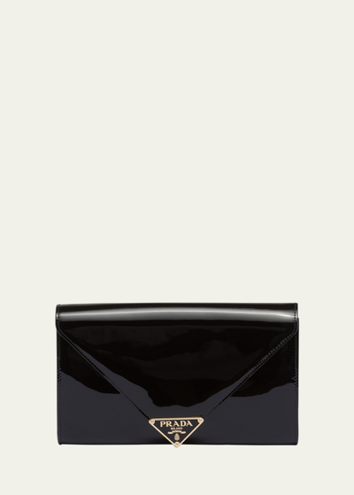 Prada Phone Vernice Leather Pouch Bag In F0002 Nero