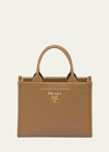 Prada Mini Triangle Logo Leather Tote Bag In Brown