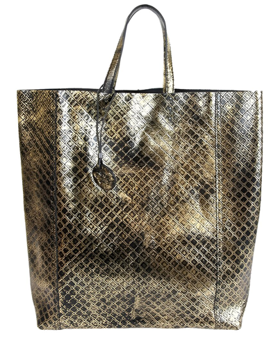 Bottega Veneta Intrecciomirage Leather Tote In Gold / Black