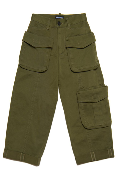 Dsquared2 Kids' Logo-patch Cotton Trousers In Green