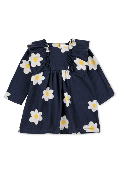 Bobo Choses Floral Printed Ruffled Woven Dress In Navy