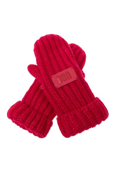 Ugg Kids Logo Patch Chunky Knit Mittens In Red