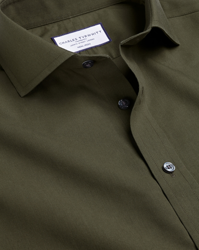 Charles Tyrwhitt Men's  Cutaway Collar Non-iron Poplin Dress Shirt In Green