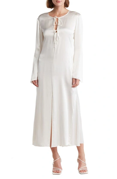 Frame Tie Neck Long Sleeve Silk Midi Dress In Off White
