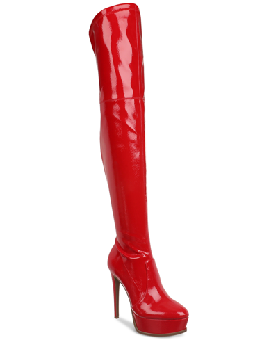 Thalia Sodi Women's Silena Over-the-knee Platform Boots In Red Stretch Crinnkle Pnt