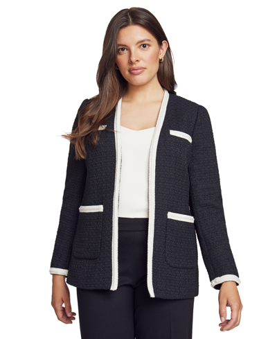 Anne Klein Women's Open-front Tweed Cardigan Jacket In Anne Black,anne White