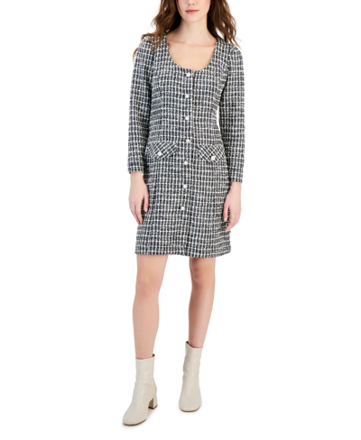 Taylor Women's Tweed Boucle-knit Button-front Dress In Raven Pearl