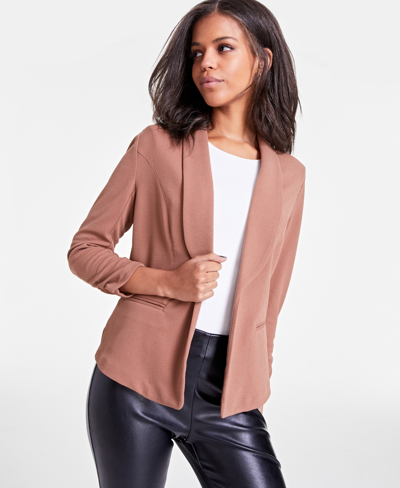 Bar Iii Women's Ruched 3/4-sleeve Knit Blazer, Created For Macy's In Carob Brownie
